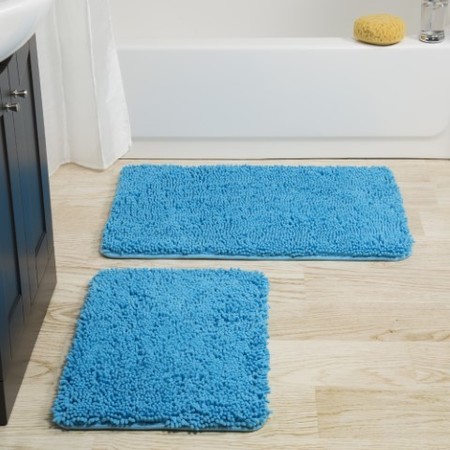 HASTINGS HOME Hastings Home 2 Piece Memory Foam Shag Bath Mat - Blue 212121RZW